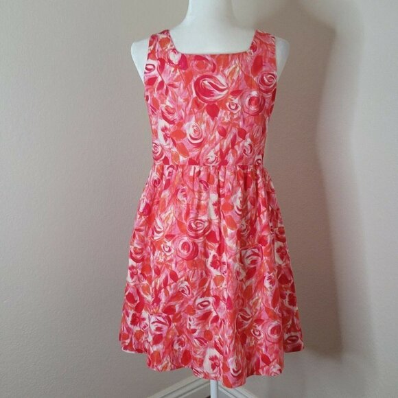 Garnet Hill Red & Pink Spring Floral Cotton Fit & Flare Dress Size 10 Petite - Picture 5 of 12
